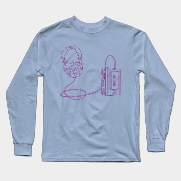 Portable Tape Player (Violet Lines) Analog / Music Long Sleeve T-Shirt by Analog Digital Visuals